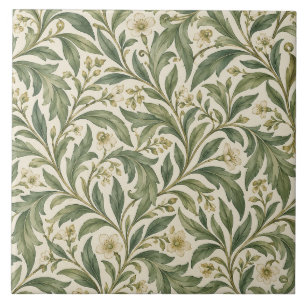 Vintage Sage Green Botanical Vine Ceramic Tile