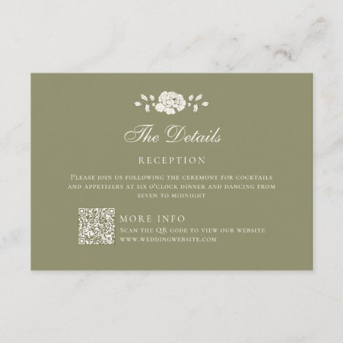 Vintage Sage Green Botanical Wedding Details Enclosure Card