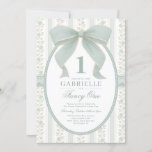 Vintage Sage Green Bow Fancy One 1st Birthday Invitation