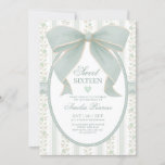 Vintage Sage Green Bow Sweet 16 Floral Birthday Invitation