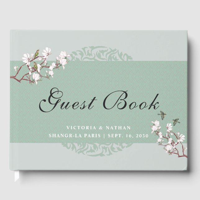 Vintage Sage Green Chinoiserie Guest Book (Front)