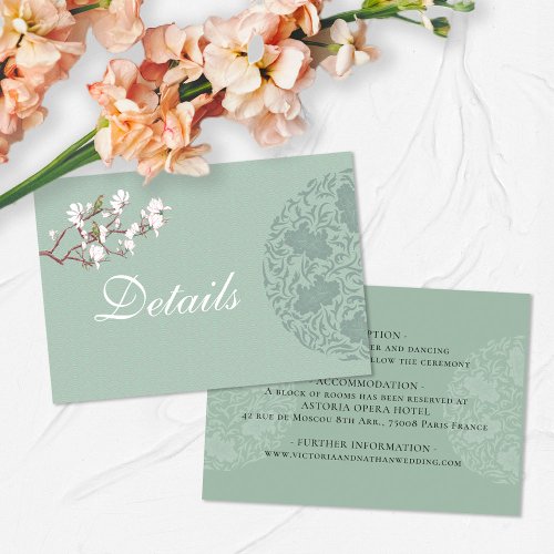 Vintage Sage Green Chinoiserie Wedding Details Enclosure Card