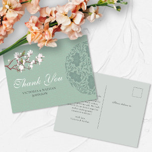 Vintage Sage Green Chinoiserie Wedding Thank You Postcard