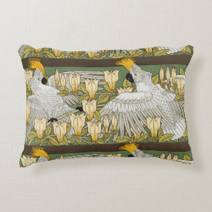 Vintage Sage Green Cockatoo Parrot Magnolia Art Accent Pillow