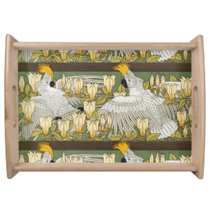 Vintage Sage Green Cockatoo Parrot Magnolia Art Serving Tray