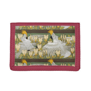 Vintage Sage Green Cockatoo Parrot Magnolia Art Tri-fold Wallet