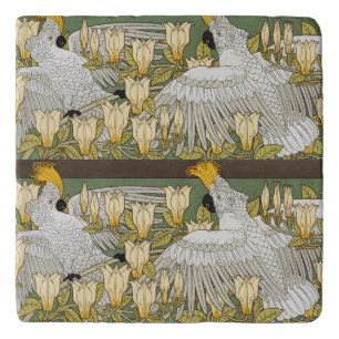 Vintage Sage Green Cockatoo Parrot Magnolia Art Trivet