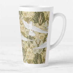 Vintage Sage Green Dove & Lily Floral Pattern Latte Mug