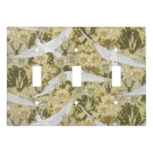 Vintage Sage Green Dove & Lily Floral Pattern Light Switch Cover