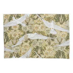 Vintage Sage Green Dove & Lily Floral Pattern Pillow Case