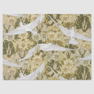 Vintage Sage Green Dove & Lily Floral Pattern Tissue Paper