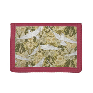 Vintage Sage Green Dove & Lily Floral Pattern Tri-fold Wallet