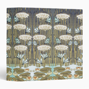 Vintage Sage Green Dragonfly & Lily Art 3 Ring Binder