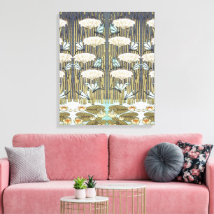 Vintage Sage Green Dragonfly & Lily Art Canvas Print