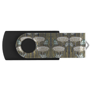 Vintage Sage Green Dragonfly & Lily Art Flash Drive