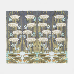 Vintage Sage Green Dragonfly & Lily Art Fleece Blanket
