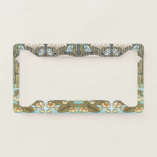 Vintage Sage Green Dragonfly & Lily Art License Plate Frame