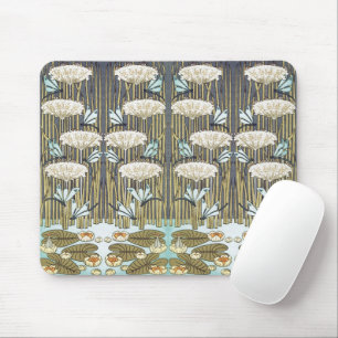 Vintage Sage Green Dragonfly & Lily Art Mouse Pad