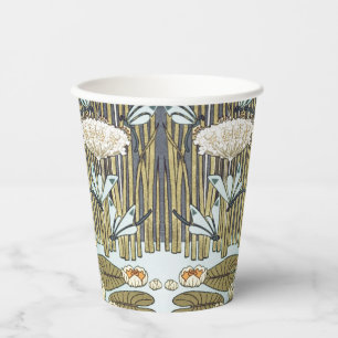 Vintage Sage Green Dragonfly & Lily Art Paper Cups