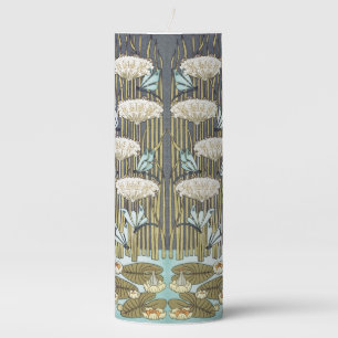 Vintage Sage Green Dragonfly & Lily Art Pillar Candle