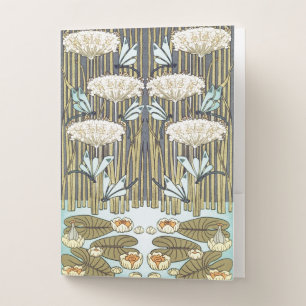 Vintage Sage Green Dragonfly & Lily Art Pocket Folder