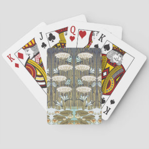 Vintage Sage Green Dragonfly & Lily Art Poker Cards