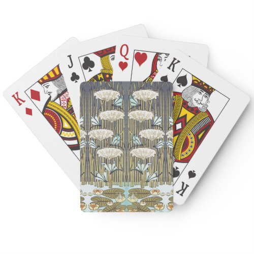 Vintage Sage Green Dragonfly &amp; Lily Art Poker Cards