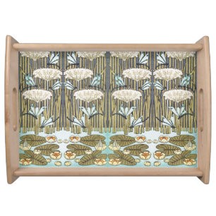 Vintage Sage Green Dragonfly & Lily Art Serving Tray