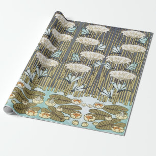 Vintage Sage Green Dragonfly & Lily Art Wrapping Paper