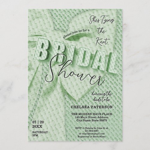 Vintage Sage Green Elegant Bow Bridal Shower Invitation