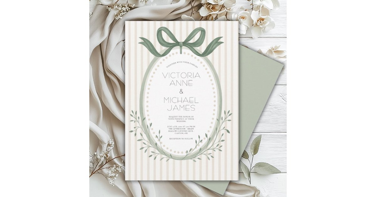 Vintage Sage Green Elegant Wedding Invitation | Zazzle