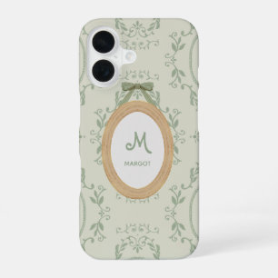 Vintage Sage Green English Cottage Style Monogram iPhone 16 Case
