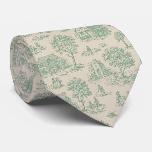 Vintage Sage Green Farmhouse Toile Landscape Neck Tie