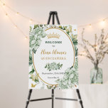 Vintage Sage Green Floral Butterflies Quinceañera  Foam Board<br><div class="desc">Personalize this vintage chic sage green floral Quinceañera / Sweet 16 birthday welcome sign board easily and quickly. Simply click the customize it further button to edit the texts, change fonts and fonts colors. Featuring soft watercolor sage green flowers, butterflies and a gold trimmed oval space to put all your...</div>