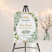 Vintage Sage Green Floral Butterflies Quinceañera