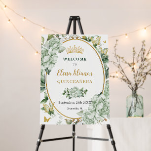 Vintage Sage Green Floral Butterflies Quinceañera  Foam Board