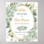 Vintage Sage Green Floral Butterflies Quinceañera  Poster<br><div class="desc">Personalize this vintage chic sage green floral Quinceañera / Sweet 16 birthday welcome sign easily and quickly. Simply click the customize it further button to edit the texts, change fonts and fonts colors. Featuring soft watercolor sage green flowers, butterflies and a gold trimmed oval space to put all your important...</div>