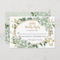 Vintage Sage Green Floral Butterflies Quinceañera