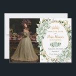 Vintage Sage Green Floral Butterflies Quinceañera  Save The Date<br><div class="desc">Personalize this vintage chic sage green floral Quinceañera / Sweet 16 birthday picture save the date easily and quickly. Simply click the customize it further button to edit the texts, change fonts and fonts colors. Featuring soft watercolor sage green flowers, butterflies and a gold trimmed oval space to put all...</div>