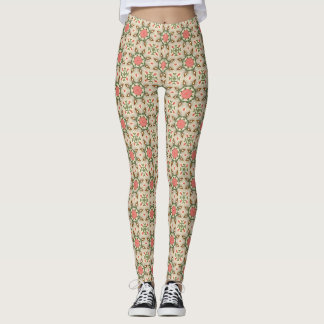Vintage Sage Green Floral Geometric Pattern Leggings
