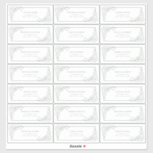 Vintage Sage Green Floral Line Art Guest Address Sticker