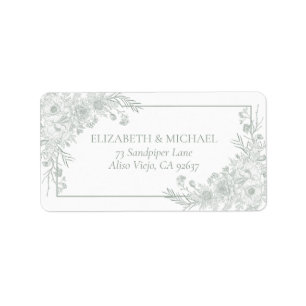 Vintage Sage Green Floral Line Art Return Address Label
