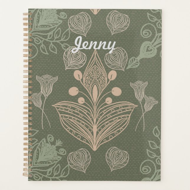 Vintage Sage Green Floral Personalized  Notebook (Front)