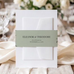 Vintage Sage Green Floral Romantic Invitation Belly Band