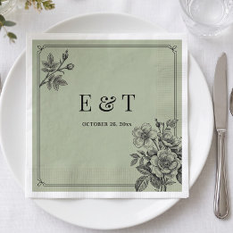 Vintage Sage Green Floral Romantic Napkins