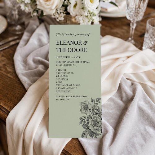 Vintage Sage Green Floral Romantic Program