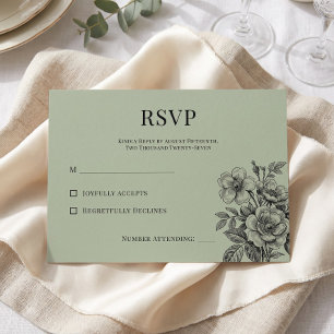 Vintage Sage Green Floral Romantic RSVP Card