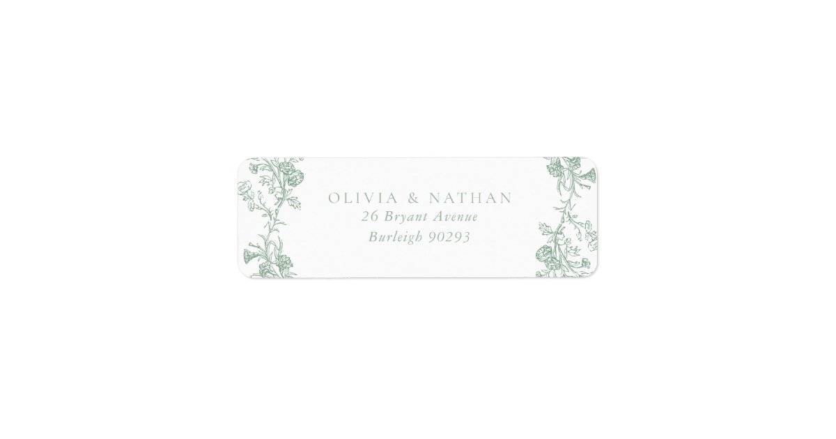 Vintage Sage Green Floral Wedding Return Address Label | Zazzle