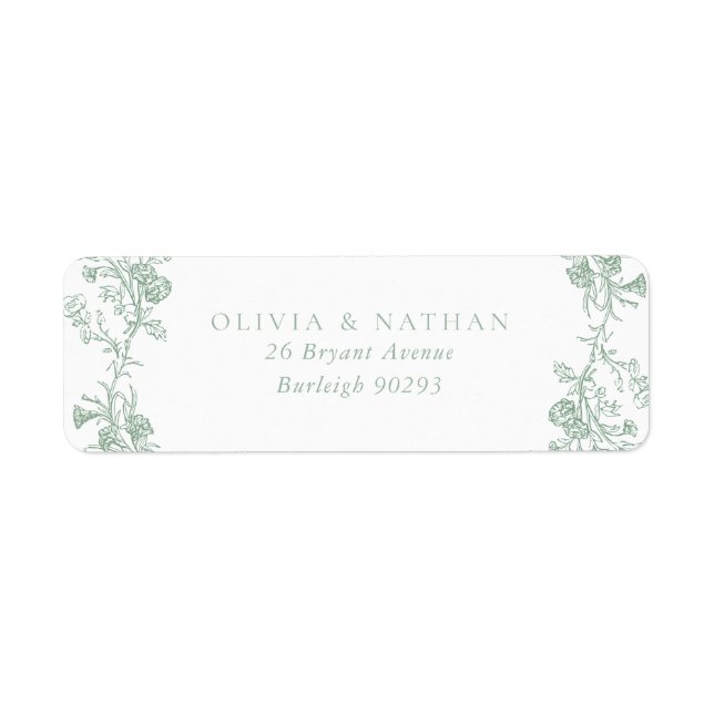 Vintage Sage Green Floral Wedding Return Address Label