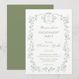 Vintage Sage Green French Floral Engagement Party Invitation